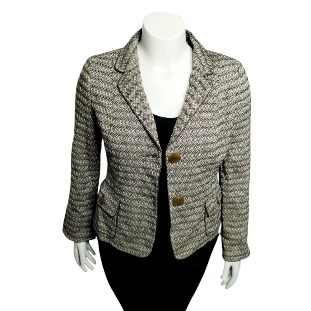 Talbots Women's Wool/Cotton Tweed Brown Blazer‎ Academia size 10 Preppy Office